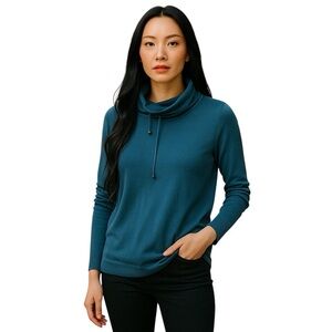 Jones New York Cowl Sweater Teal Blue Sz S Cozycore Gorpcore Relaxed Fit